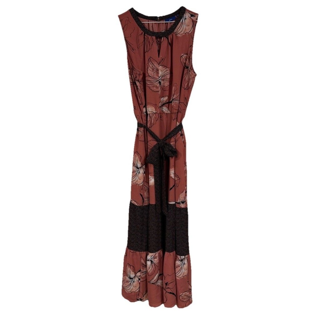 Apt 9 Women's Maxi Dress Sleeveless Floral Belted Pockets Pink Black Size XXL